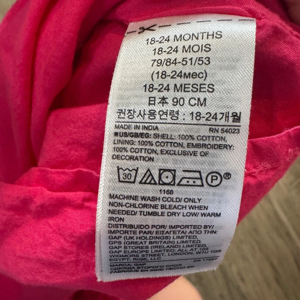 Baby Gap Eyelet Dress Tiered Ruffle Sleeve Hot Pink Party Casual NWOT‎